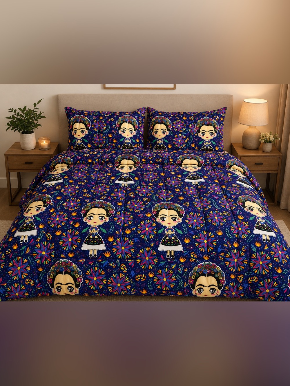 Frida khalo queen 3 piece Sherpa bedding blanket set